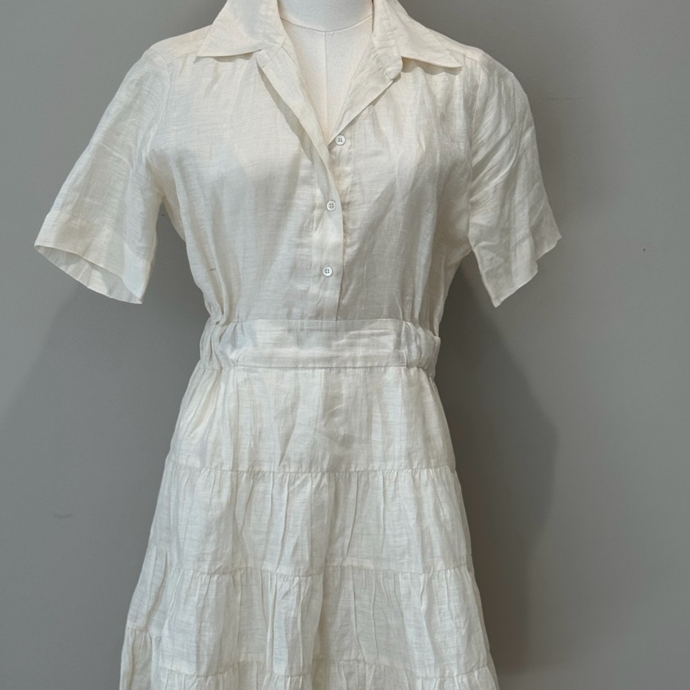 Sandro Cream Midi Button-Up Dress